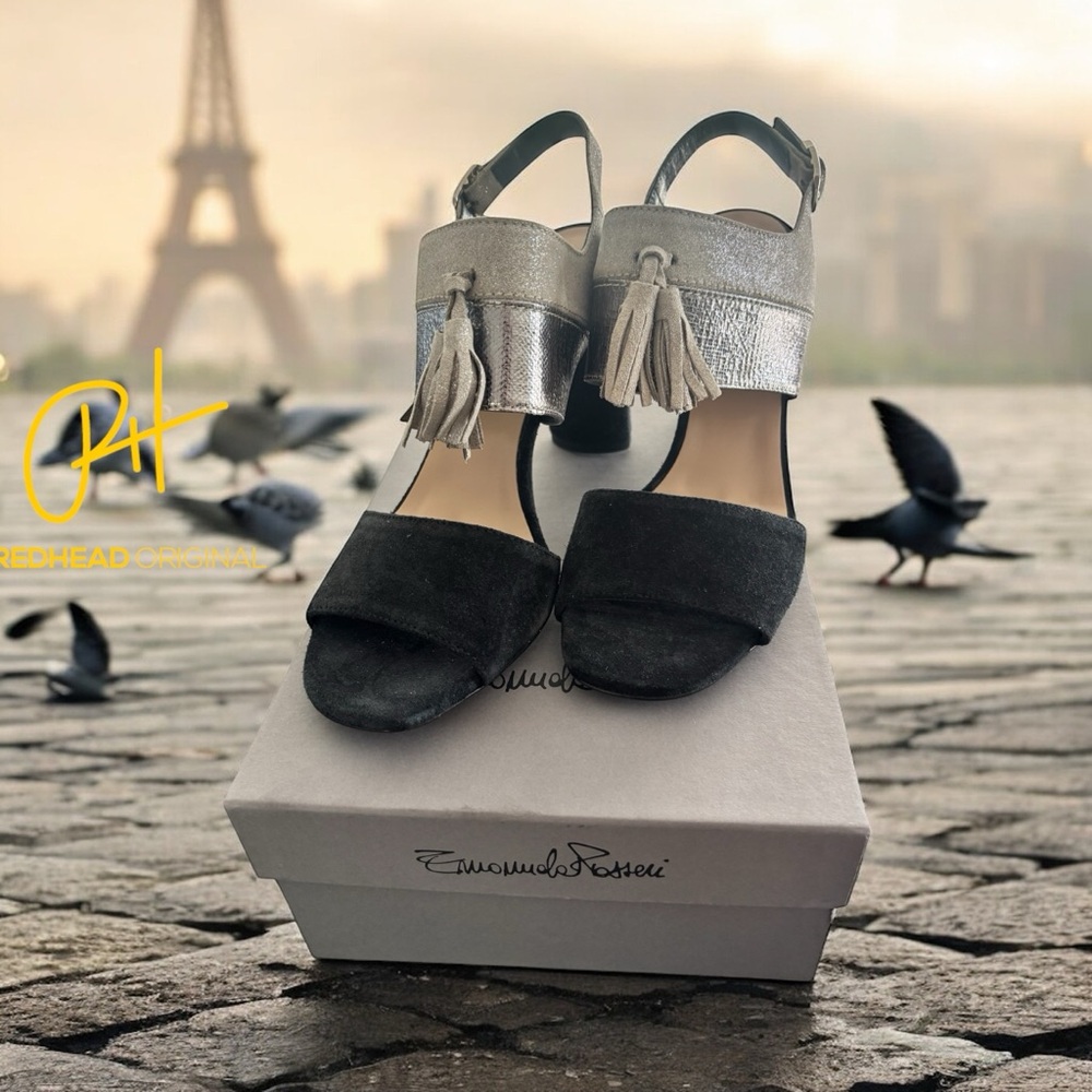 Elegant Silver and Black Tassel Sandals Emanuela Passeri size 40 EU- NWB box